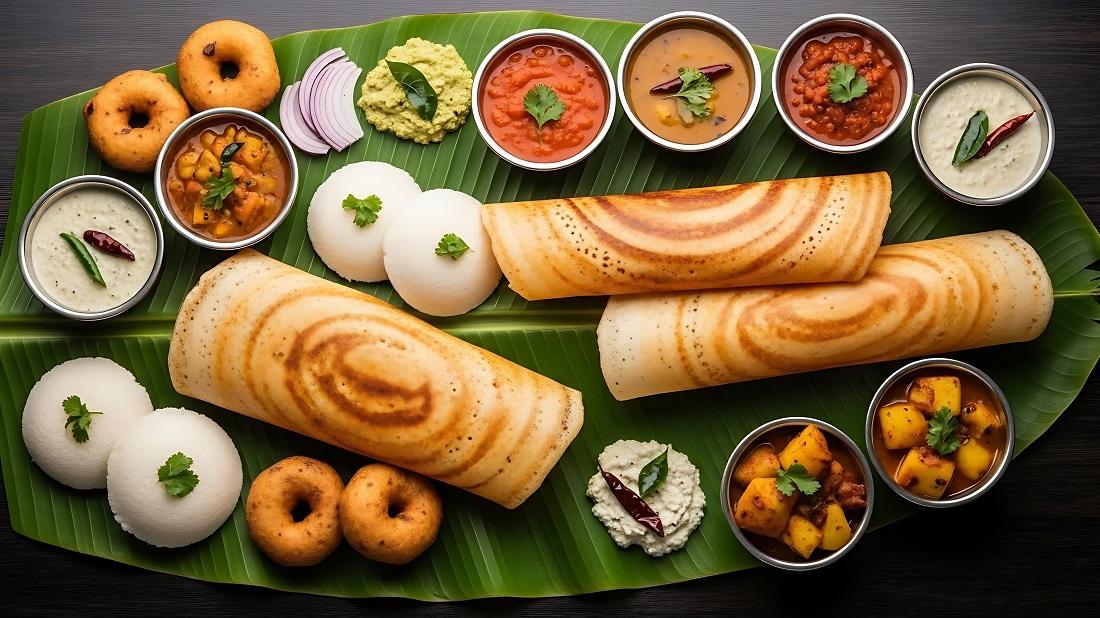 Traditional South Indian dosa at the Hindu Temple Canteen
